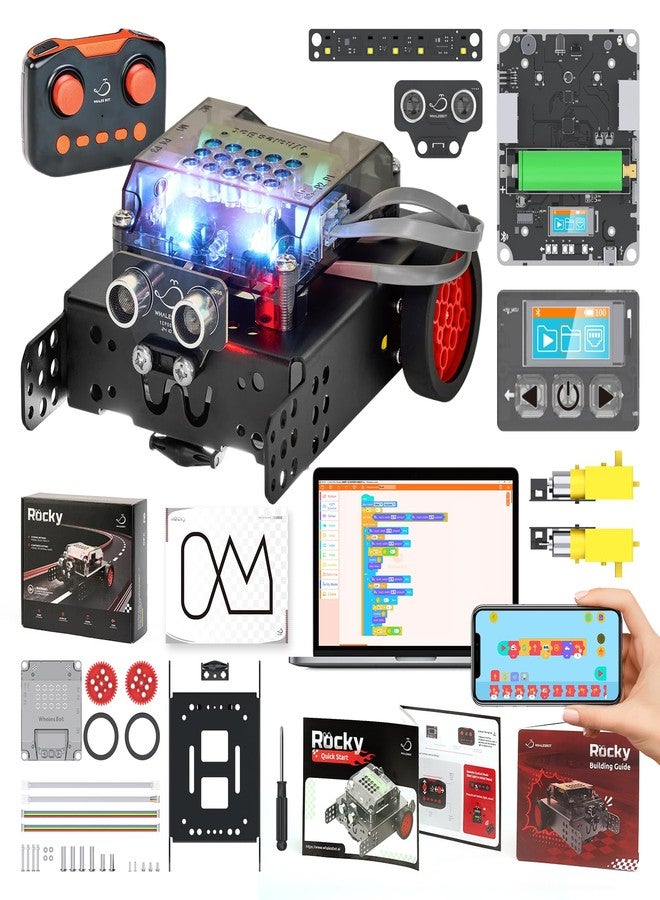 B07NF4Y599 مجموعة WhalesBot Rocky الذكية لبرمجة السيارات الروبوتية والتحكم عن بعد للأطفال من 8 إلى 16 عامًا، STEM، برمجة معيارية/سكراتش/بايثون/سي، مجموعة ألعاب تعليمية هندسية علمية - Image 1